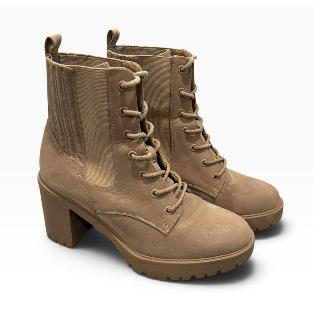 Taupe Lace Up Combat Ankle Boots Chunky Heel Lug Sole Women's 9.5 MIA Daryl